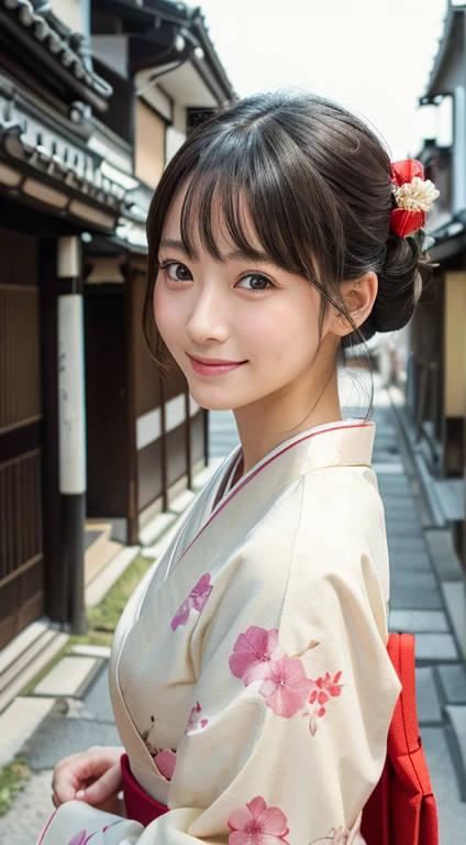 professional lighting,(Photoreal:1.4), (Top image quality:1.0), (超A high resolution:1.0), 8k, Raw photography, (masterpiece:0.2), (Face the children_v1:0.5)、(highest quality Detail:1.2)、realistic、8K UHD、High resolution、(1 girl:1.2)、Super detailed、High quality textures、intricate details、detailed、Very detailed CG、High quality shadows、detailed Beautiful and delicate face、Beautiful details and delicate eyes、(symmetrical eyes:1.2),Depth of the bounds written、ray tracing,1 girl, japanese girl, (natural smile:1.4),cute, thin, Portrait of a beautiful Japanese woman wearing a kimono, Standing elegantly on a street corner in Kyoto. A kimono with bright traditional patterns, Hair decorated with an elegant and delicate hairpin, and a gentle expression. (Against the backdrop of the old streets of Kyoto:1.4)、soft light on a spring afternoon、adds tranquility to the scene. Rendered in a realistic style with great attention to detail, High resolution images.sky porn, magic hour, (realistic:1.3), finely, quality, (table top:1.2), (realistic:1.2), (highest quality), (Complex details), dramatic, ray tracing, photograph, +roller