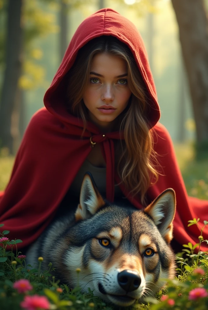 le petit chaperon rouge, jolie fille de 25 ans assise dans la foret à tuée le Loup-garou