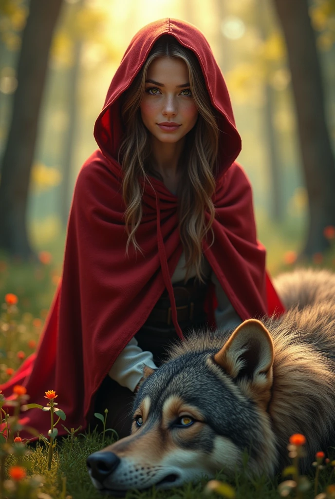 le petit chaperon rouge, jolie fille de 25 ans assise dans la foret à tuée le Loup-garou