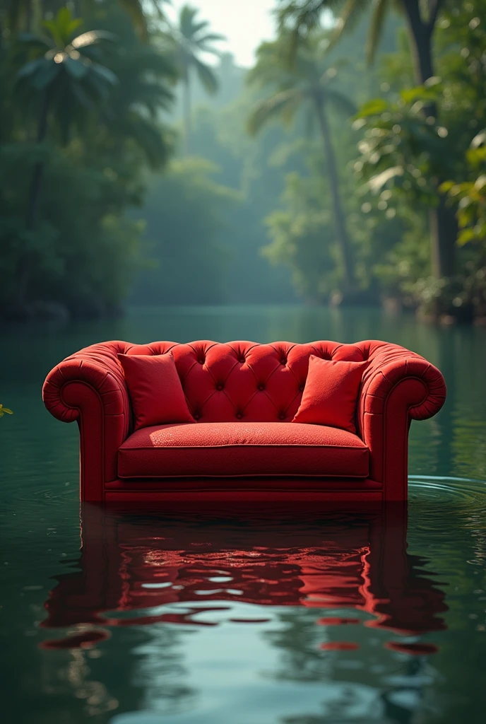 Red color sex sofa sink in kelani river Sri Lanka 