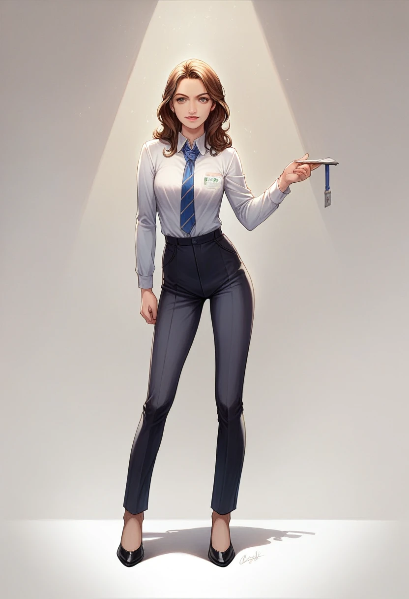 modelshoot style,Pam Beesly, (extremely detailed CG unity 8k wallpaper), full shot body photo of the most beautiful artwork in the world, in office outfit, High Detail, Sharp focus, dramatic, photorealistic painting art by midjourney and greg rutkowski  