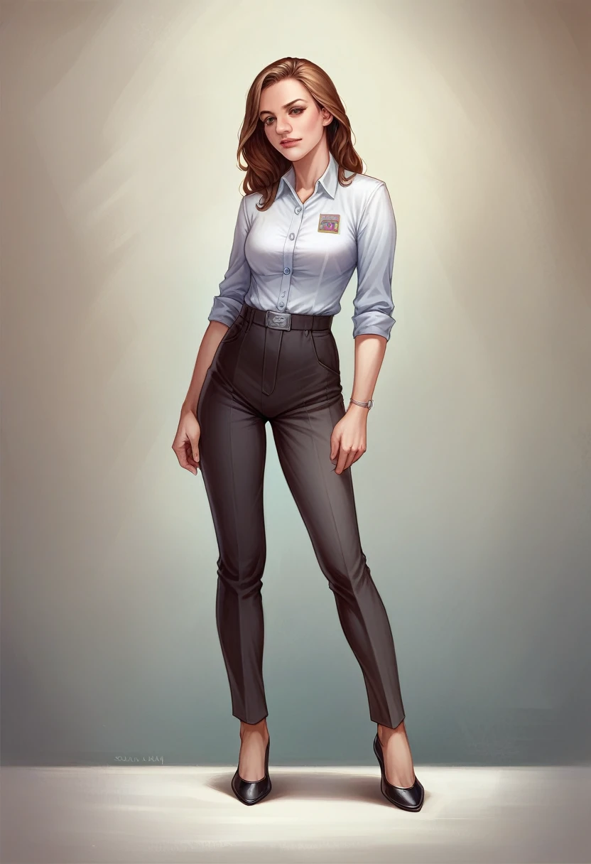 modelshoot style,Pam Beesly, (extremely detailed CG unity 8k wallpaper), full shot body photo of the most beautiful artwork in the world, in office outfit, High Detail, Sharp focus, dramatic, photorealistic painting art by midjourney and greg rutkowski  