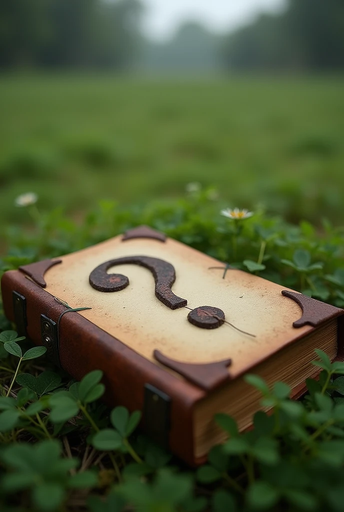 A photo for your tiktok profile, I want in the photo a closed almanac with a question mark on the cover, The photo must be in a field of view that allows you to see the pages of the book and a nice background.