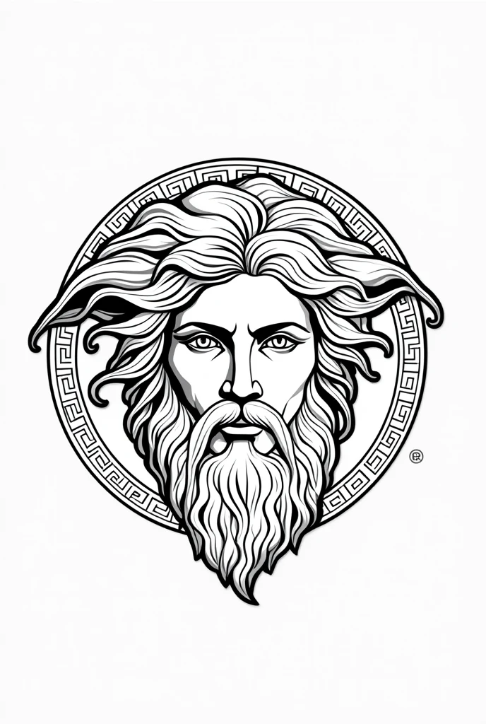 Make a linear image related to the Versace brand but with Zeus' face frontally