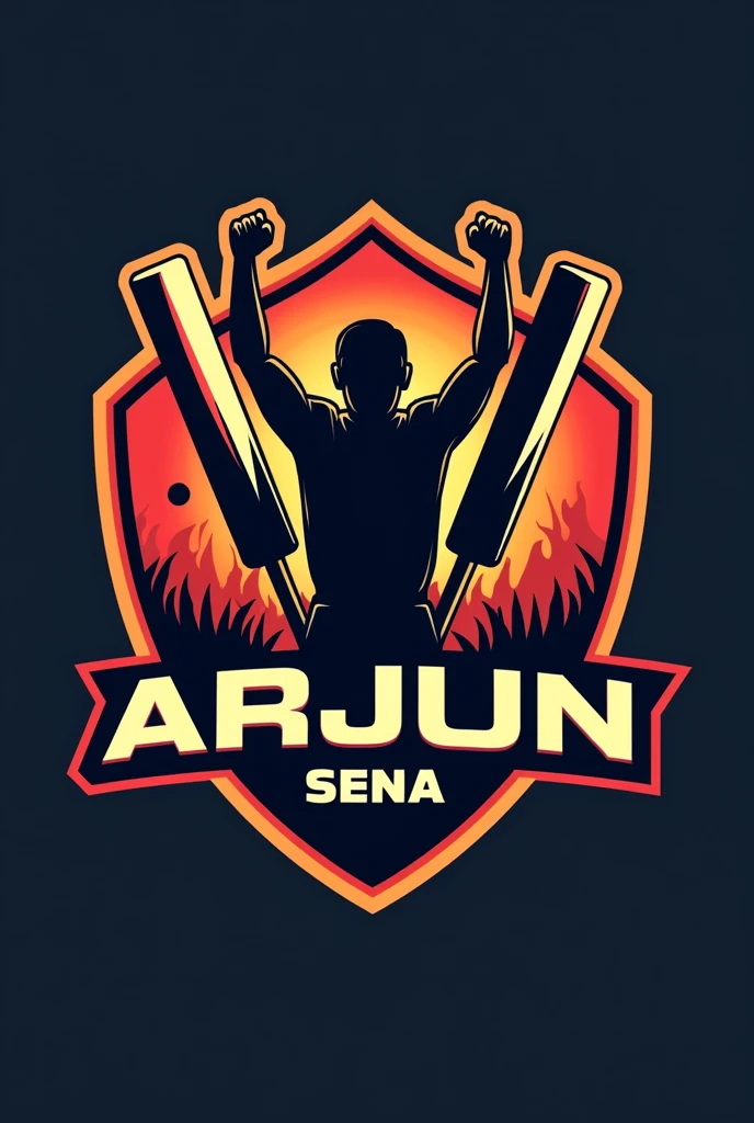 Creates logo for team name “Arjun Sena” with cricket equipments 