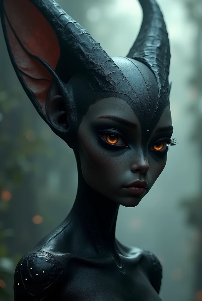 create a realistic image of an insect, insect face, human body, black panter style, maintain the characteristics of an insect, place a scene