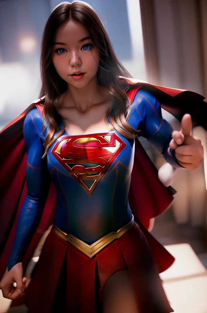 DC movies,photo of a 18 year old girl,supergirl,waving hands,happy,looking at viewer,ray tracing,detail shadow,shot on Fujifilm X-T4,85mm f1.2,depth of field,blurry background,bokeh,motion blur,<lora:add_detail:1>,