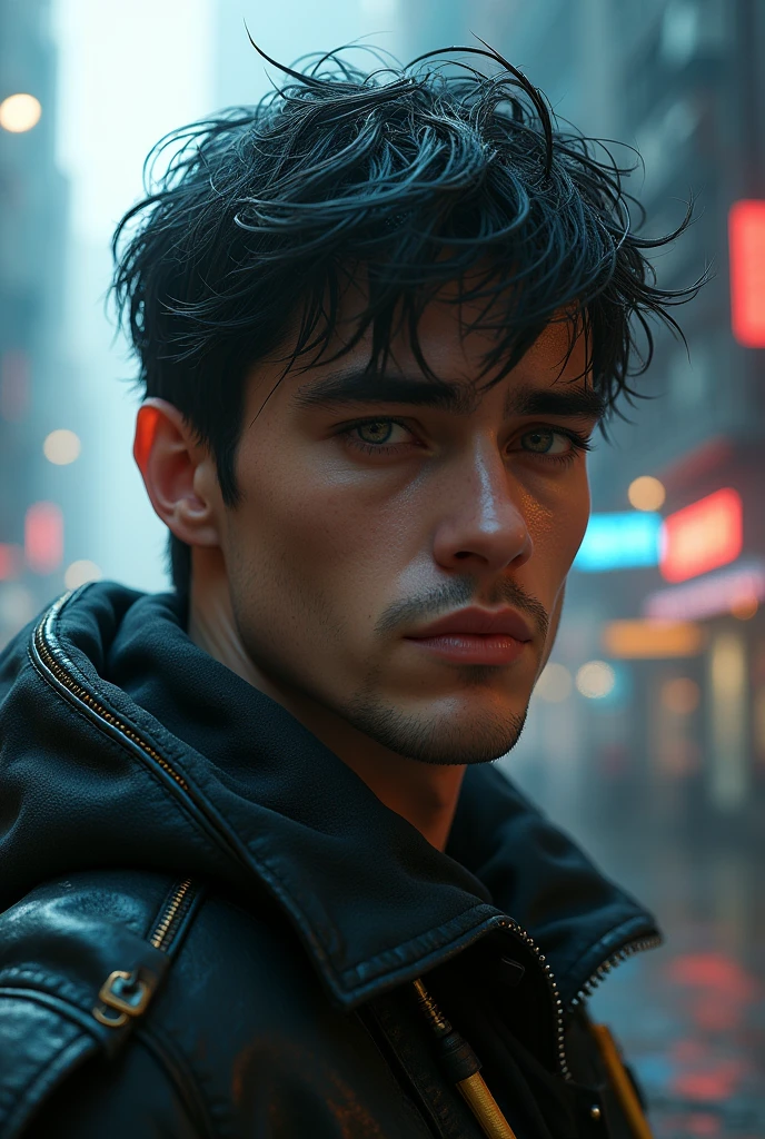 Change background cyberpunk handsome boy, realistic face, 