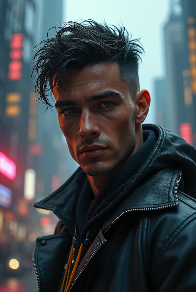 Change background cyberpunk handsome boy, realistic face,