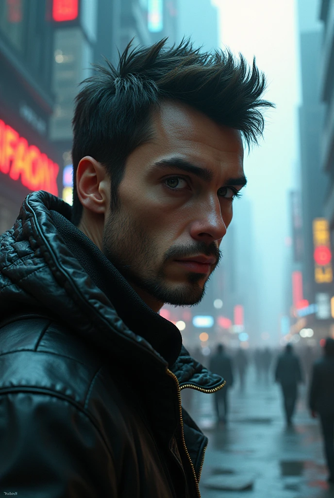 Change background cyberpunk handsome boy, realistic face, 