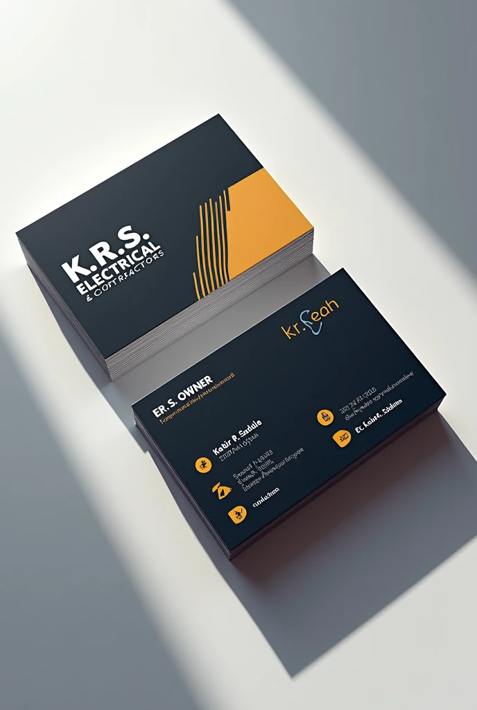 Design aesthetic Visiting card for my business the name of the firm K R S Electrical & Contractors and name of the owner Er. Kabir R. Sadule with the Services of design, planning, consultant and services in English language