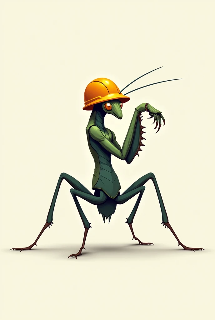 A logo of a mantis wearing a safety helmet
