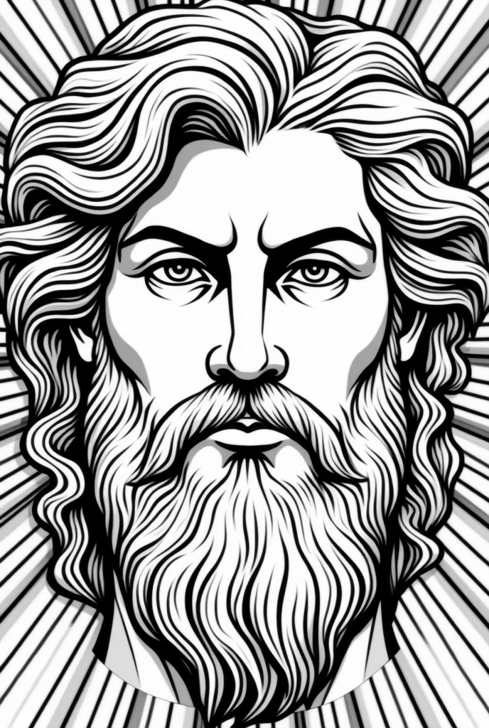 Make a linear image very similar to the Versace brand but with thick lines and the face of Zeus frontally.