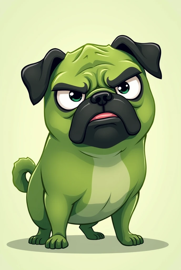 Green pug dog in cartoon form with angry face