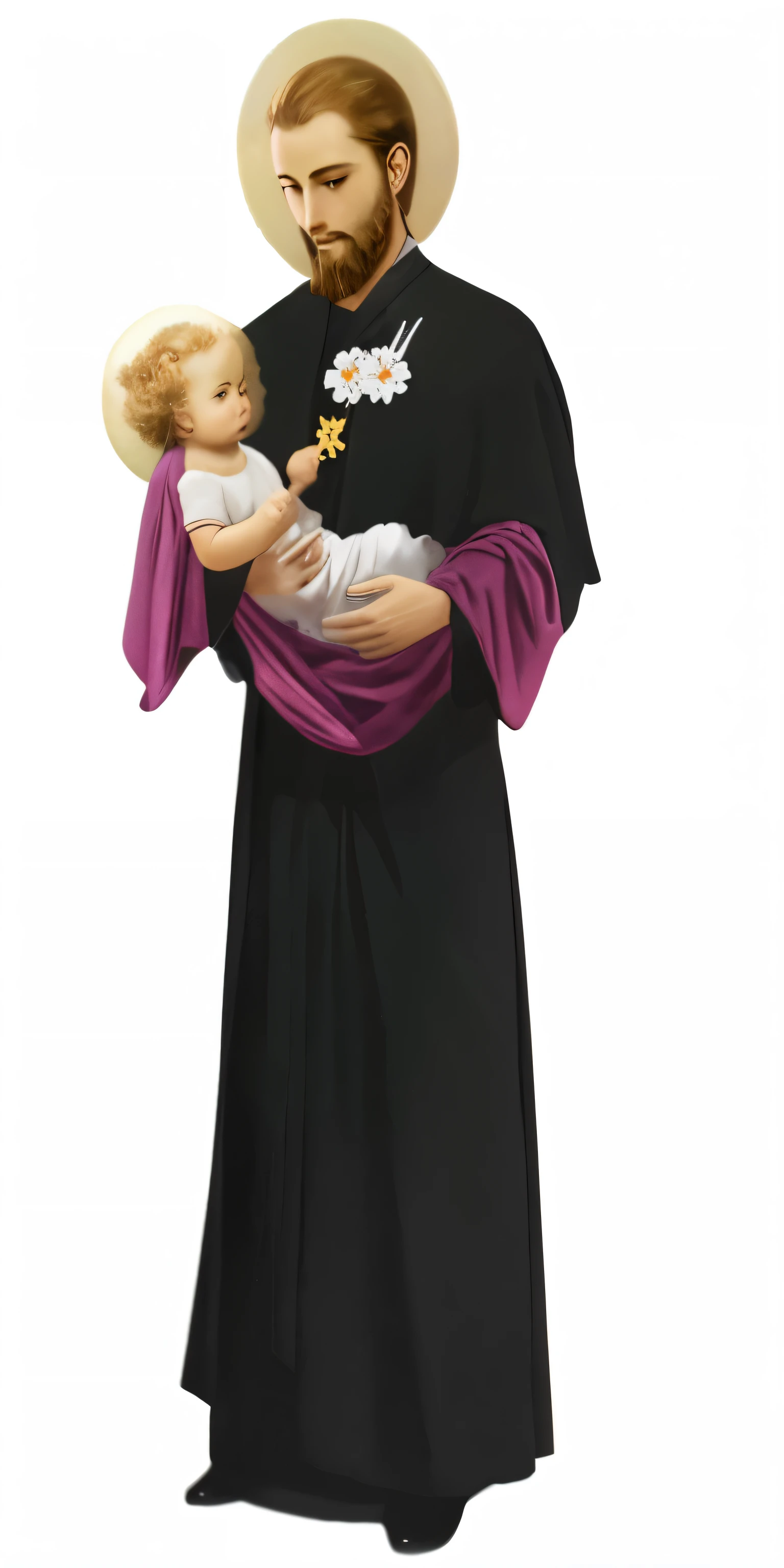 a man in a black robe holding a baby in his arms, com jesus, santo