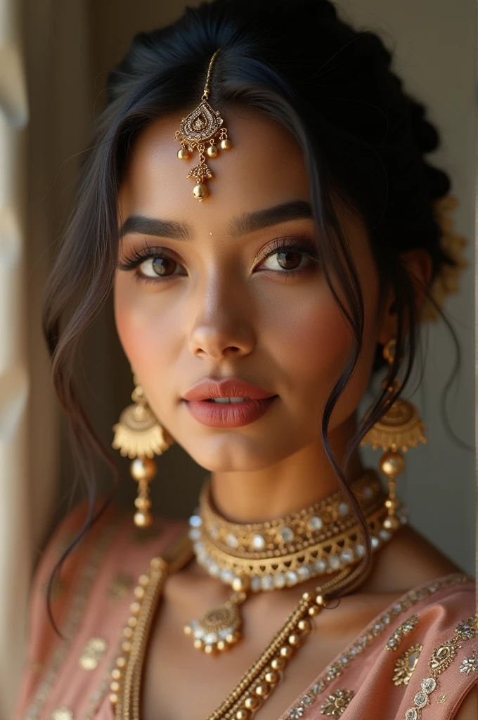 Beautiful indian woman wearing heavy makeup