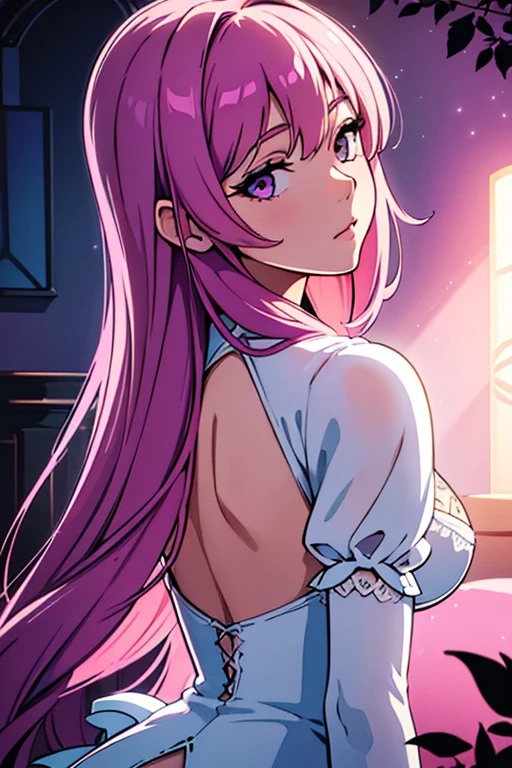 (masterpiece:1.2), Best Quality, (illustration:1.2), (ultra detailed), hyper details, (delicate detailed), (intricate details), (cinematic light, Best Quality Backlights), Delete line, soloist, perfect body, (1 girl), stylized artwork, purple and pink theme, girl, Purple long hair, white empty eyes, pink top, pink roses, see through skeleton overlay, foliage, leaves, Watercolor splash (make up), high contrast, (better lighting, an extremely created and beautiful), (cinematic light), showy,