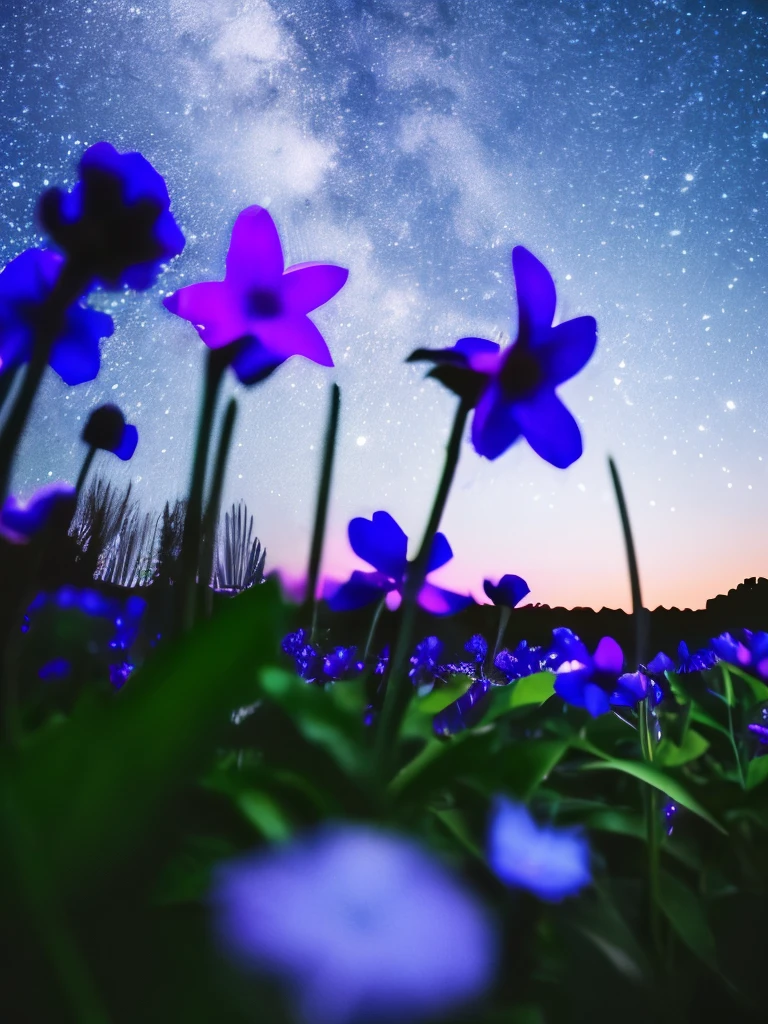 purple flowers in the dark, a macro photograph inspired by Elsa Bleda, tumblr, romanticism, dark purple blue tones, blue and purple, vibrant but dreary blue, purple and blue, dark flowers, blue and violet, night sky full of flowers, blue flowers, moody beautiful colors, blue flowers bloomed all over, blue and purple plants