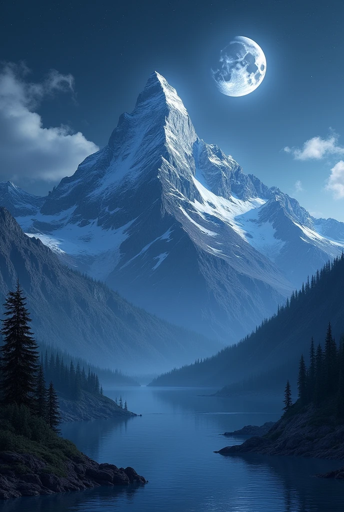 A mountain with moonlight sky