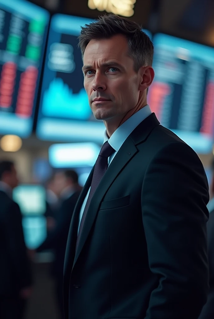 investidor, stock Exchange, blue colored eyes, Black Suit, money fund, profile photo