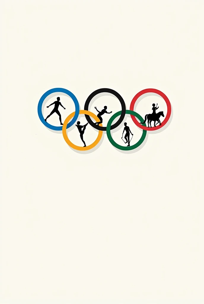 olympic hoops. Inside each one there is a silhouette of the five disciplines (swimming, gym, riding, archery and javelin). with a text "San Sebastian 2024 Olympic Games"