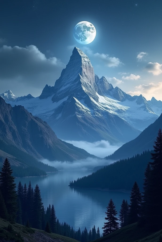 A mountain with moonlight sky 