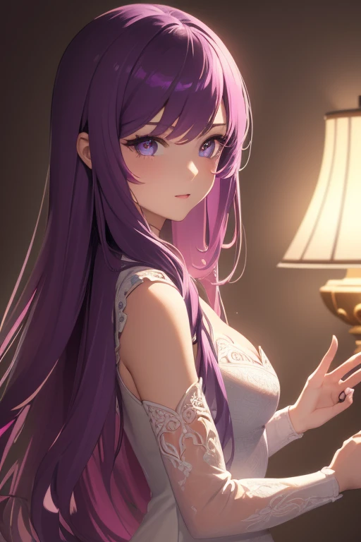 (masterpiece:1.2), Best Quality, (illustration:1.2), (ultra detailed), hyper details, (delicate detailed), (intricate details), (cinematic light, Best Quality Backlights), Delete line, soloist, perfect body, (1 girl), stylized artwork, purple and pink theme, girl, Purple long hair, white empty eyes, pink top, pink roses, see through skeleton overlay, foliage, leaves, Watercolor splash (make up), high contrast, (better lighting, an extremely created and beautiful), (cinematic light), showy,