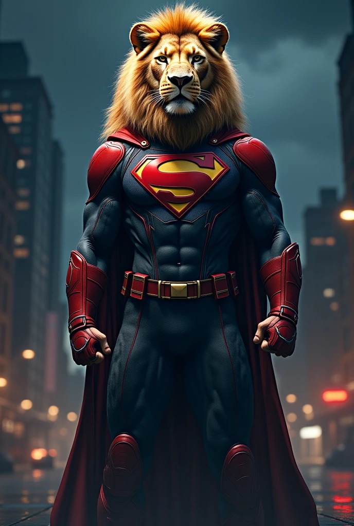 Lion in the Avenger costume in night