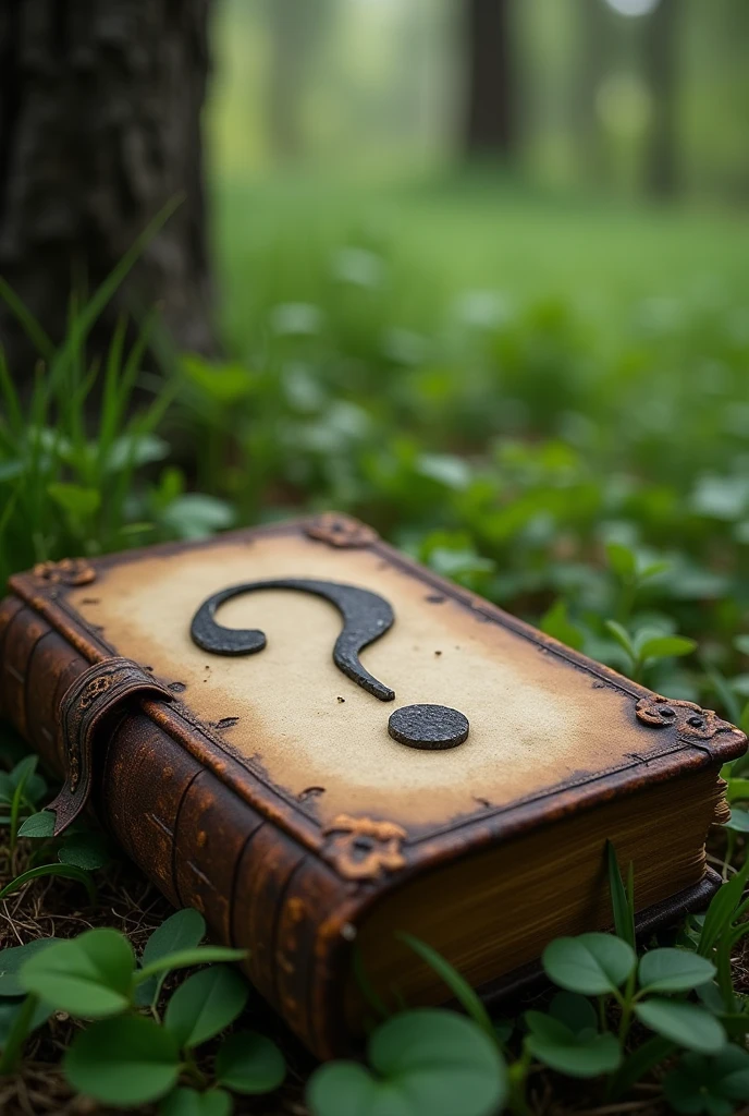 A photo for your tiktok profile, I want in the photo a closed almanac with a question mark on the cover, The photo must be in a field of view that allows you to see the pages of the book and a nice background..