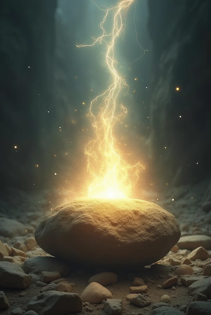 The moment Ram touches the stone: a bright light bursts forth, and the stone begins to transform into a glowing divine entity, with rays of light streaming outward."**