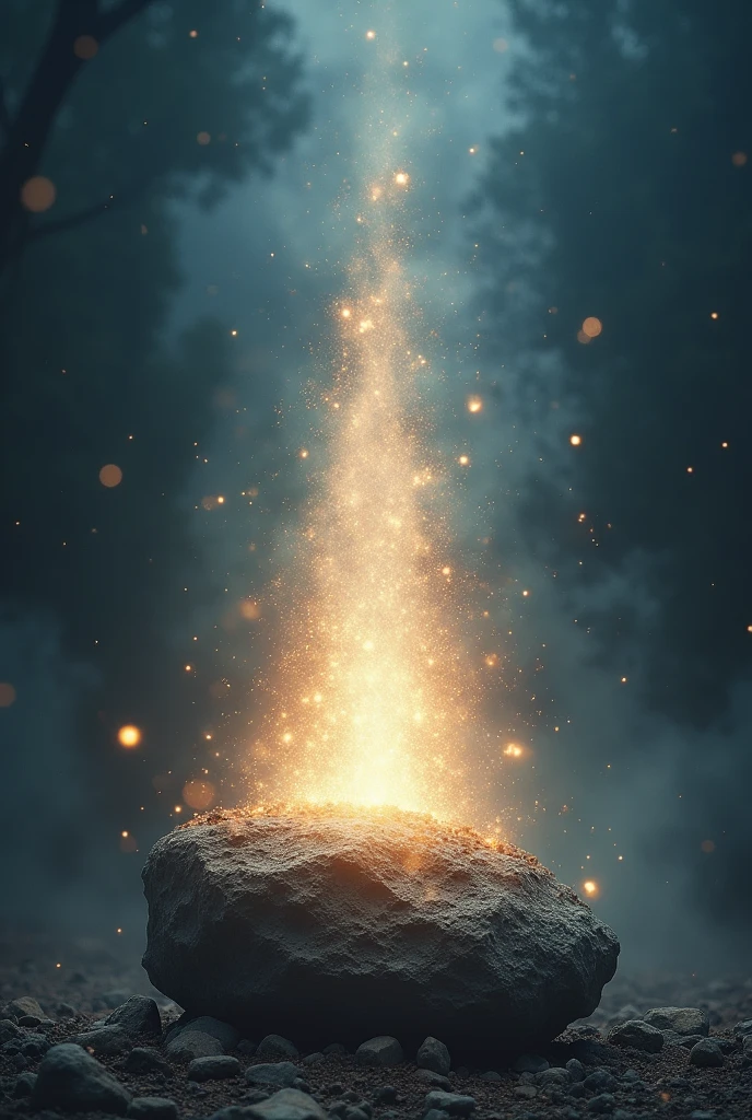 The moment Ram touches the stone: a bright light bursts forth, and the stone begins to transform into a glowing divine entity, with rays of light streaming outward."**