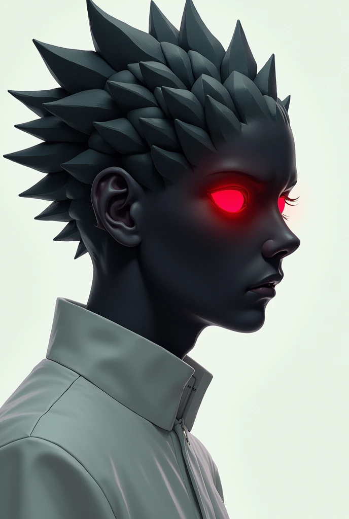 Boruto Uzumaki, black cerebellum, Eyes red, white outfit, with an intimidating gaze