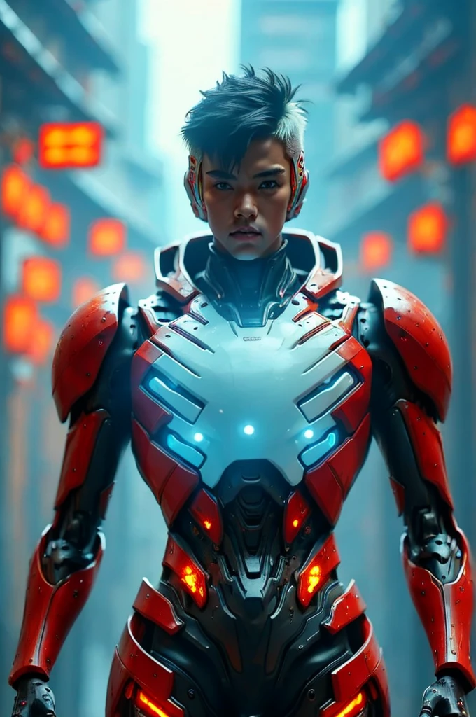 a highly detailed and intricate mecha robot, futuristic cyberpunk style, glowing neon lights, cinematic composition, 8k, hyperrealistic, intricate mechanical details, advanced technology, complex machinery, gleaming metallic surfaces, dynamic pose, dramatic lighting, vibrant color palette, moody atmosphere, cinematic framing, photorealistic, intricate gears and components, advanced futuristic technology, masterpiece