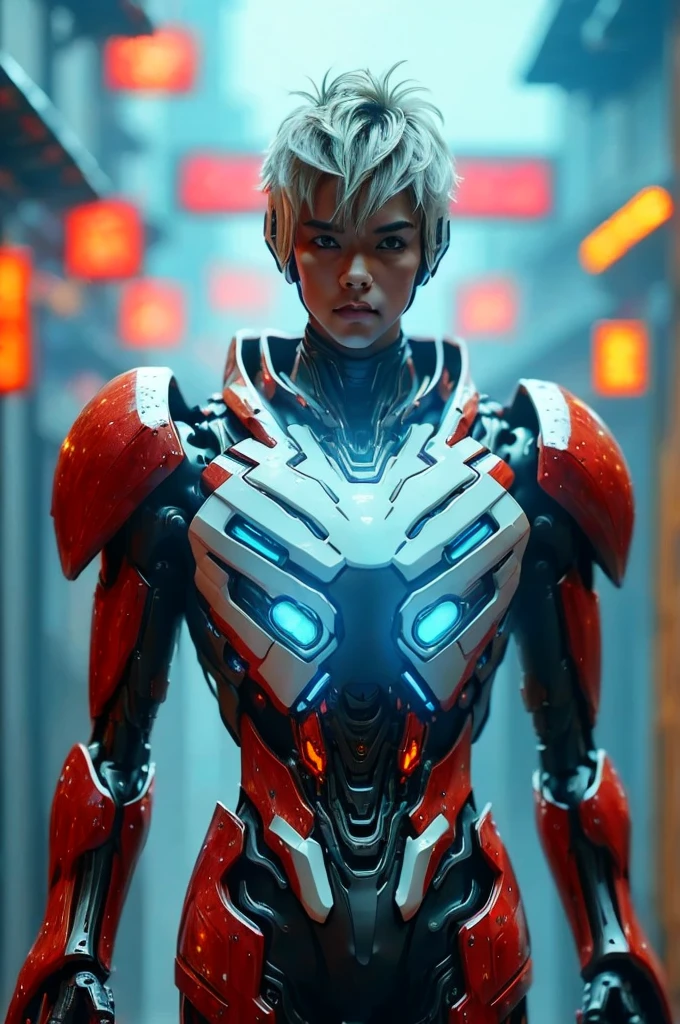 a highly detailed and intricate mecha robot, futuristic cyberpunk style, glowing neon lights, cinematic composition, 8k, hyperrealistic, intricate mechanical details, advanced technology, complex machinery, gleaming metallic surfaces, dynamic pose, dramatic lighting, vibrant color palette, moody atmosphere, cinematic framing, photorealistic, intricate gears and components, advanced futuristic technology, masterpiece