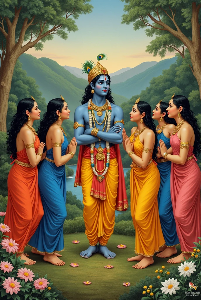 Generate Lord Krishna with gopikas