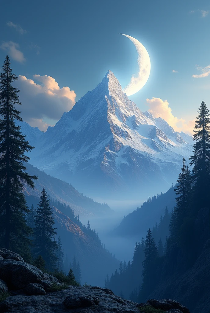 A mountain with moon