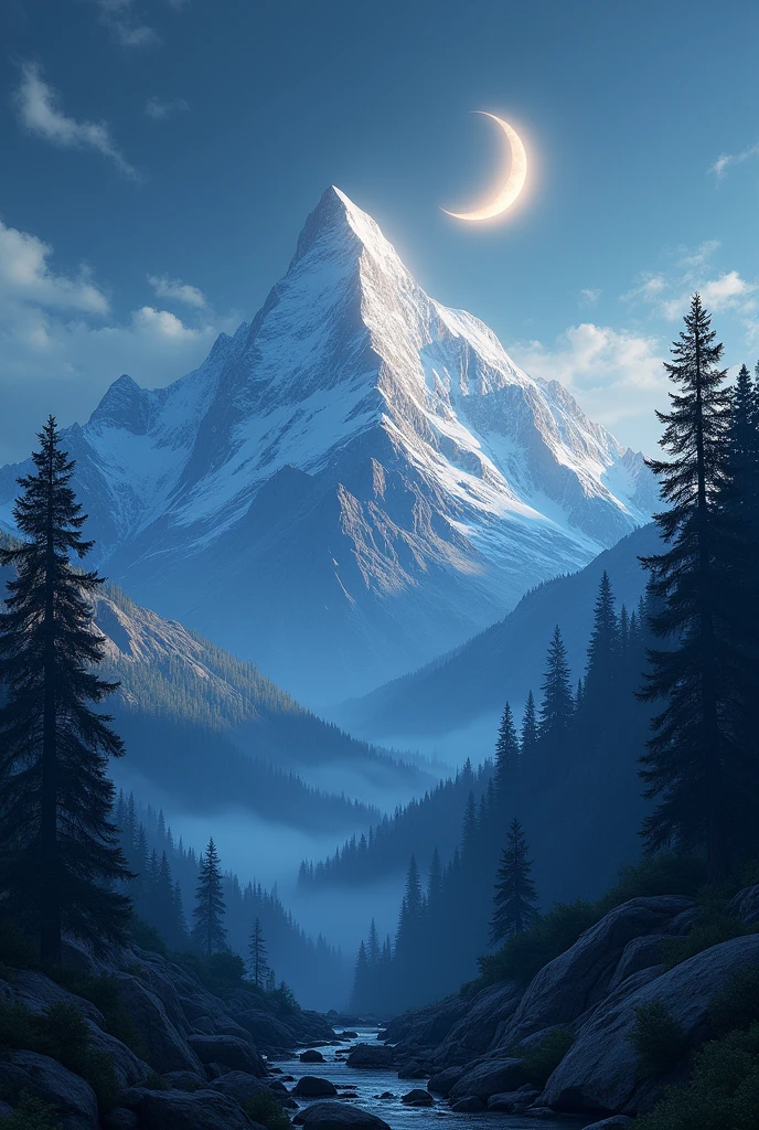 A mountain with moon