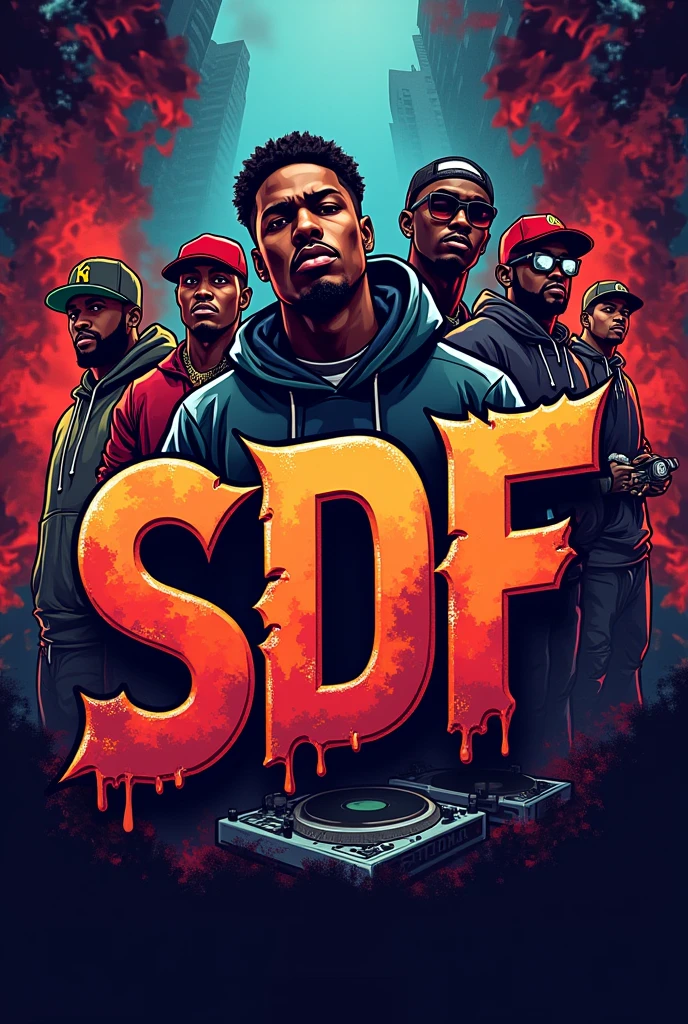 Generate a rap competition logo with the acronyms "sdf" No subtopics