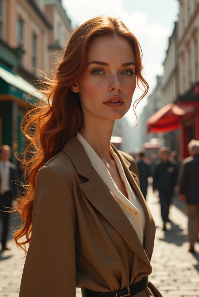 Beautiful British woman, walking in city