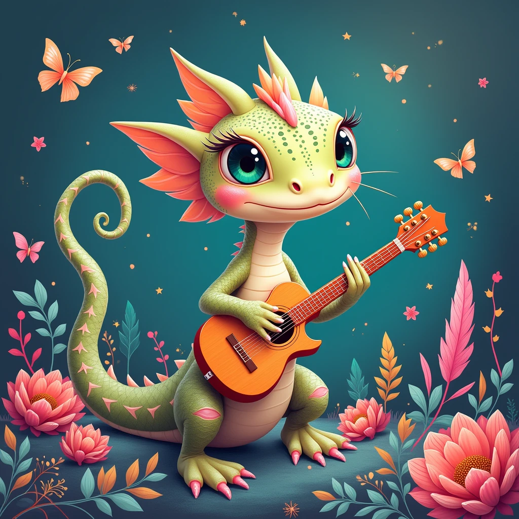 (Highest quality,4K,8k,High resolution,masterpiece:1.2),Very detailed,(Realistic,photoRealistic,photo-Realistic:1.37),Basilisk,listen to music,Chalk illustration,Childish,Glitch,Playful,Magic,Whimsical,Vibrant colors,pastel colour,cute,bright,Friendly,Bubbling,Scaly skin,Vibrant,Expressive eyes,scale,Wrapping angle,Colorful feathers,Digital Art,artistic,creative,Imaginative,Joyful,Strong lines,dream-like,Charmed,melody,Note,Harmonious,conversion,Flowing shapes,Spiral pattern.