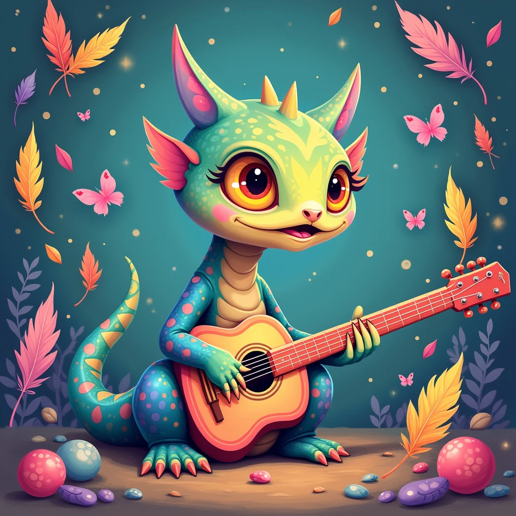 (Highest quality,4K,8k,High resolution,masterpiece:1.2),Very detailed,(Realistic,photoRealistic,photo-Realistic:1.37),Basilisk,listen to music,Chalk illustration,Childish,Glitch,Playful,Magic,Whimsical,Vibrant colors,pastel colour,cute,bright,Friendly,Bubbling,Scaly skin,Vibrant,Expressive eyes,scale,Wrapping angle,Colorful feathers,Digital Art,artistic,creative,Imaginative,Joyful,Strong lines,dream-like,Charmed,melody,Note,Harmonious,conversion,Flowing shapes,Spiral pattern.