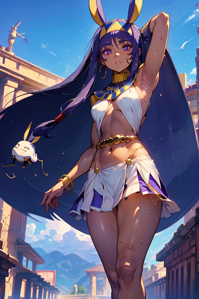 Nitocris、beautiful girl、Raise your hands to show your sweaty armpits,peeing、squatting、spread legs、high heels、shoes、hands on knees、touching vagina、