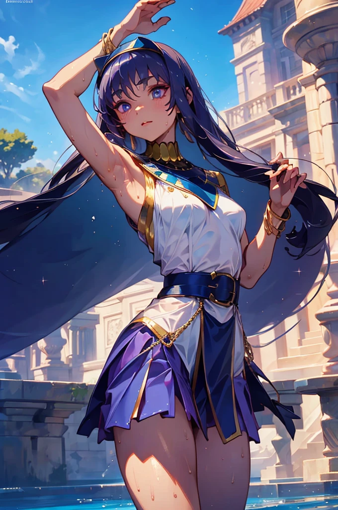 beautiful girl、Raise your hands to show your sweaty armpits、An unparalleled masterpiece, 4K, (Highest quality:1.2), (Very detailed:1.2), Detailed Shadows,, Day光, Day, Outdoor, Are standing, Spread your armpits