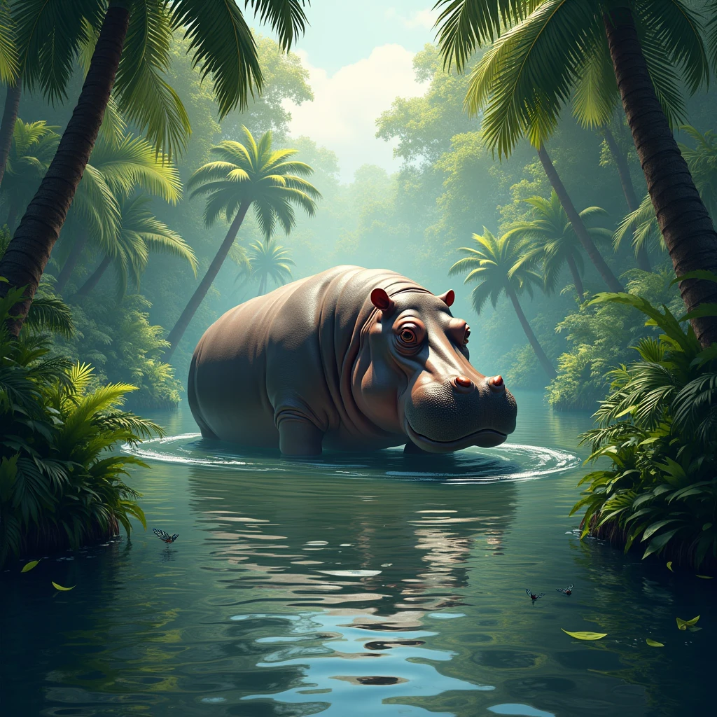 Hipopotam in a jungle river