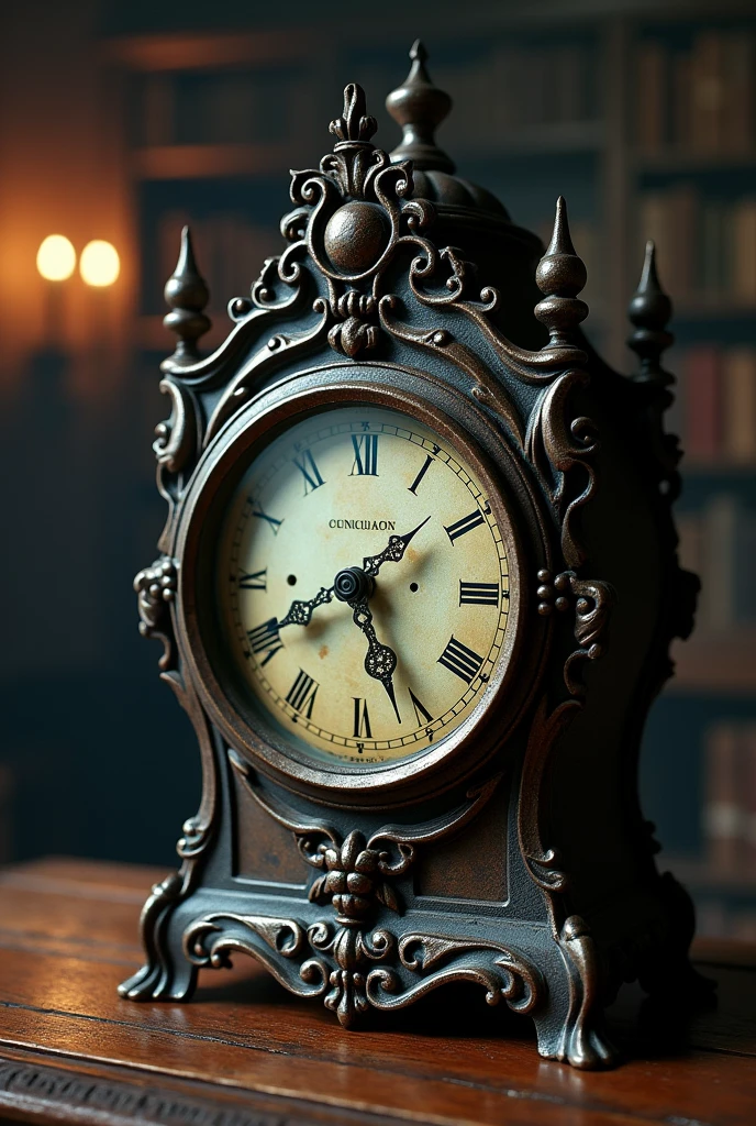 Image of condemned time on an old but beautiful clock with a background that shows that it is from a very old time
