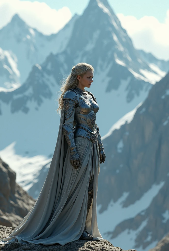 mountain,Thoughtful Pose,, hxarmour,1girl,(gray armour:1.3),, ultra-detailed,extremely delicate and beautiful,(by exquisite colors block),masterpiece,best quality,unreal engine 5 rendering,movie light,movie lens,movie special effects,detailed details,HDR,UHD,8K,CG wallpaper,