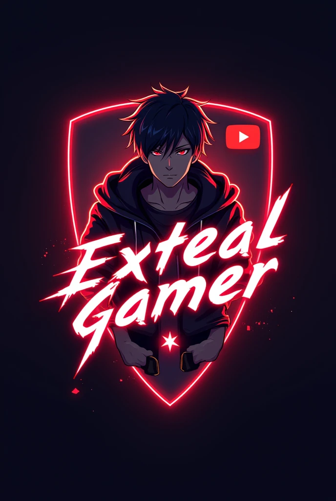 This is a gaming logo that features the name "EXTEAL GAMER" in a futuristic font and a neon red color. and Men Anime avtar GOJO SATURO , The logo also has a free fire logo and a YouTube play button in the background. The logo is designed to be attractive and eye-catching, and to appeal to gaming enthusiasts and You Tube viewers, I hope you like it.