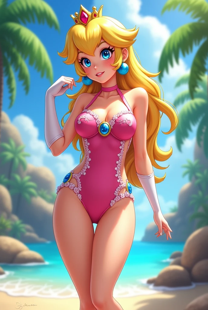 Princess Peach Very Very Big tits hot wearing a black swimsuit