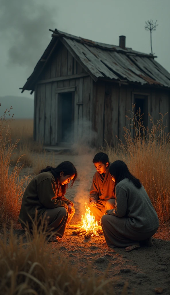Burning grass in poor house