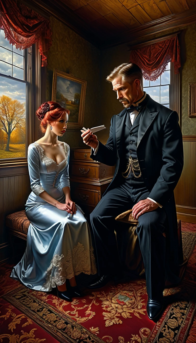 art by Phil Koch, Meghan Howland Dark Mistresses, man begging for a woman's love, woman with a look of contempt, man offers a bouquet of flowers, dramatic atmosphere, desperation, look of the man of suffering, dominant color dark blue, Gothic style noir highly detailed art luminism, ultra highly detailed, 32 mil, Complex background of fantastic realism, dynamic lighting, lights, digitalpainting, pose complexa, highly detailed intricate
